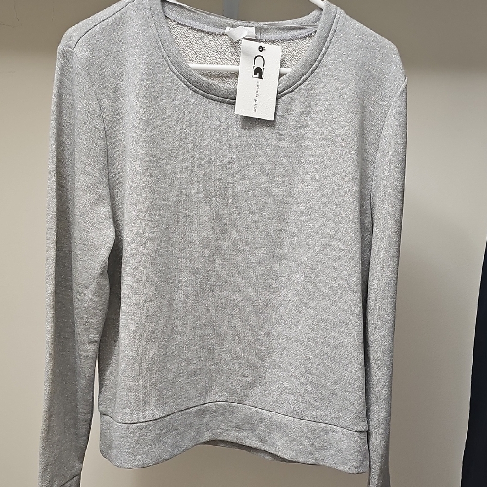 Women's New WithTags Cable & Gauge Metallic Silver Knit Sweatshirt XL